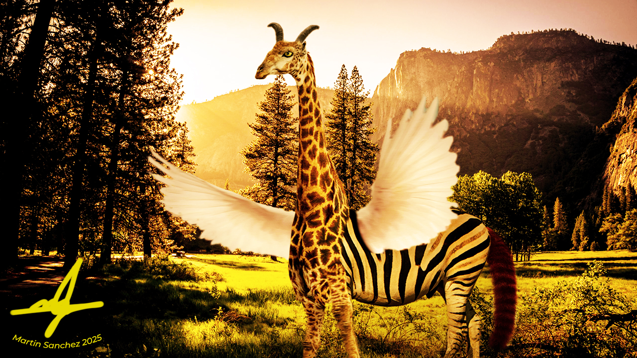 Digital Chimera — portrait composite blending human and animal features in Photoshop