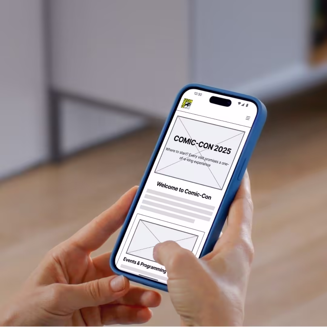 Comic-Con lo-fi wireframe mobile — stacked content flow at narrow viewport