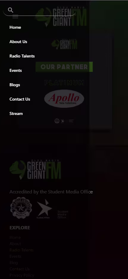 Green Giant FM website — refined second iteration under directorship, mobile view