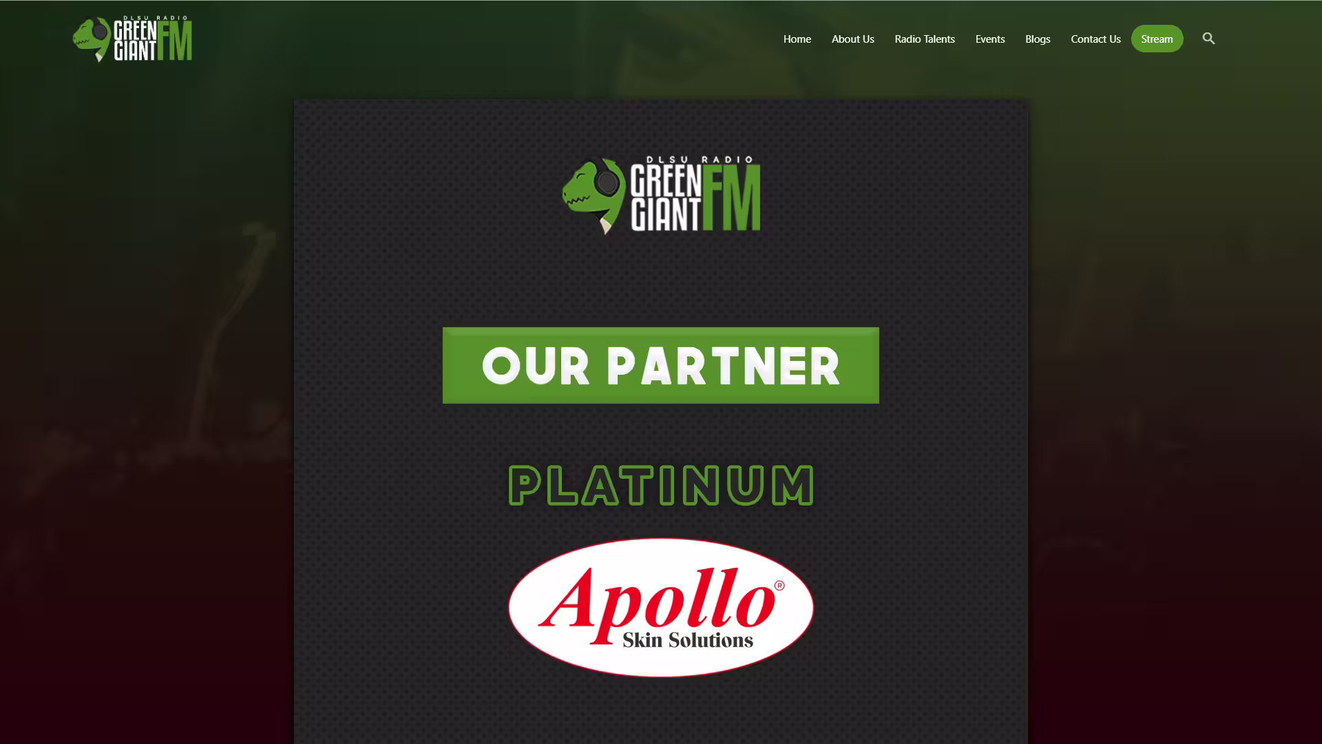 Green Giant FM website — refined second iteration under directorship, desktop view
